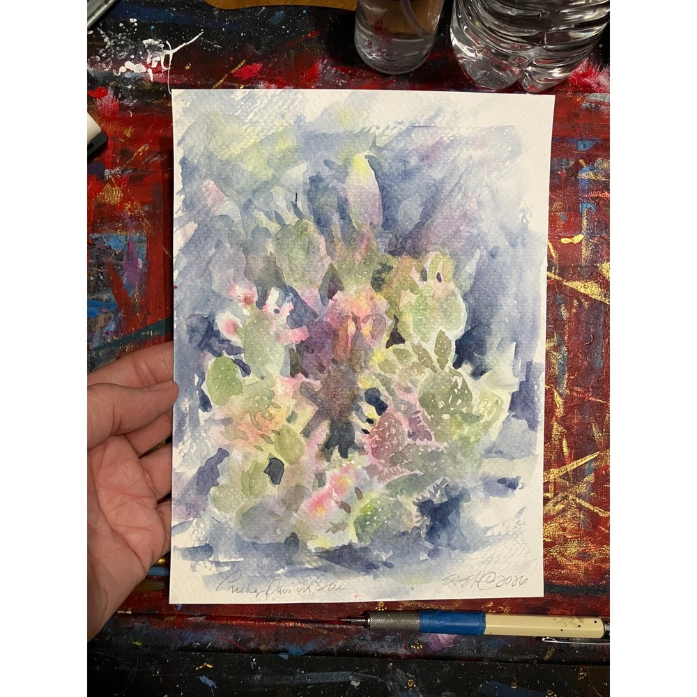 Prickly pear cactus original painting signed desert art southwest Artettina USA - Picture 5 of 8